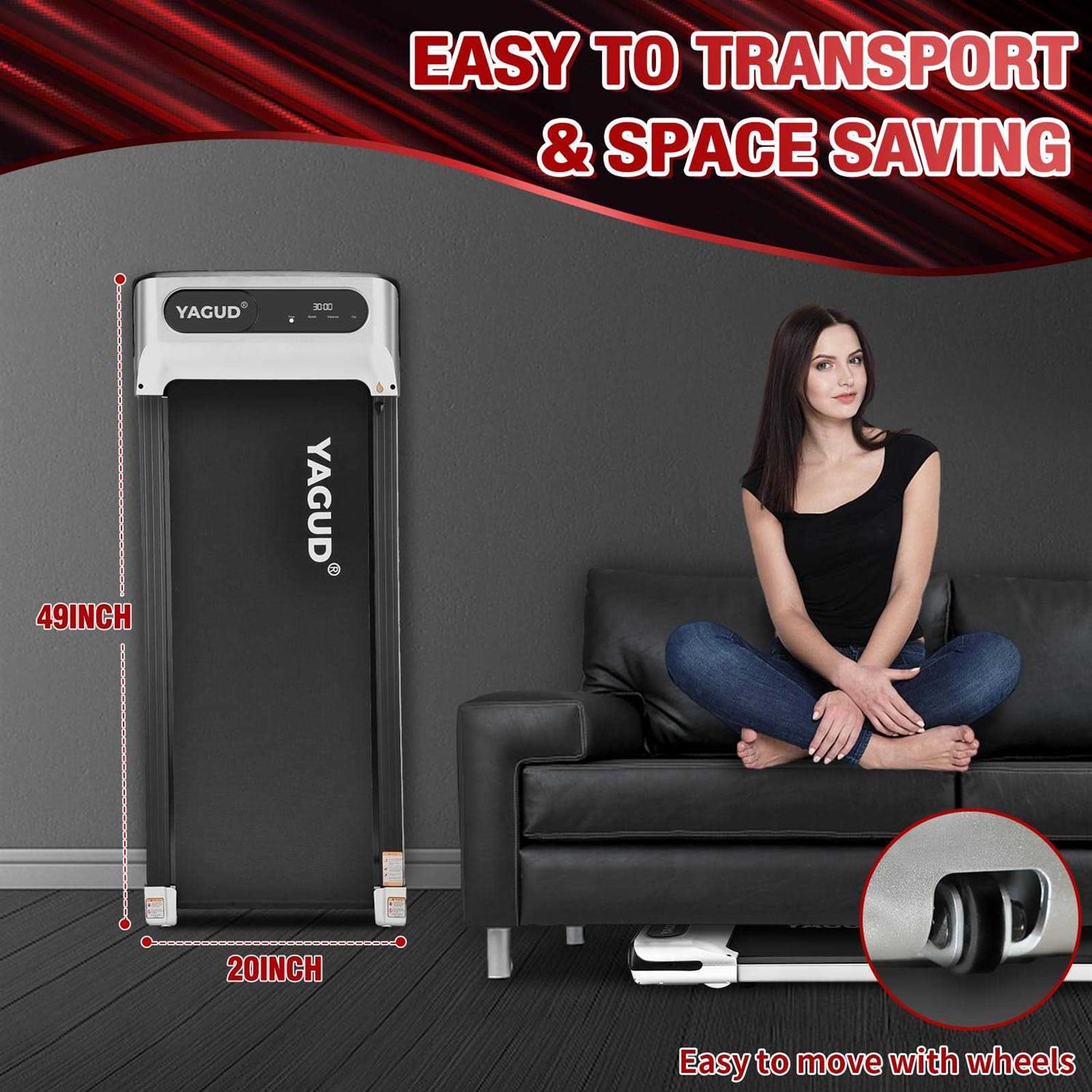 Yagud Under Desk Treadmill, Walking Pad for Home and Office, 2.5 HP Portable Walking Jogging Running Machine with Remote Control and LED Display