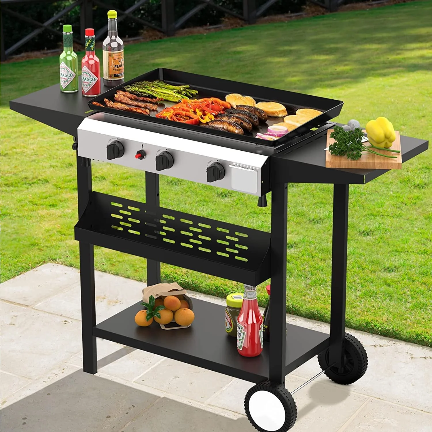 SKOK 3 Burner Gas Griddle-Outdoor Propane Griddle-BTU Propane Fuelled