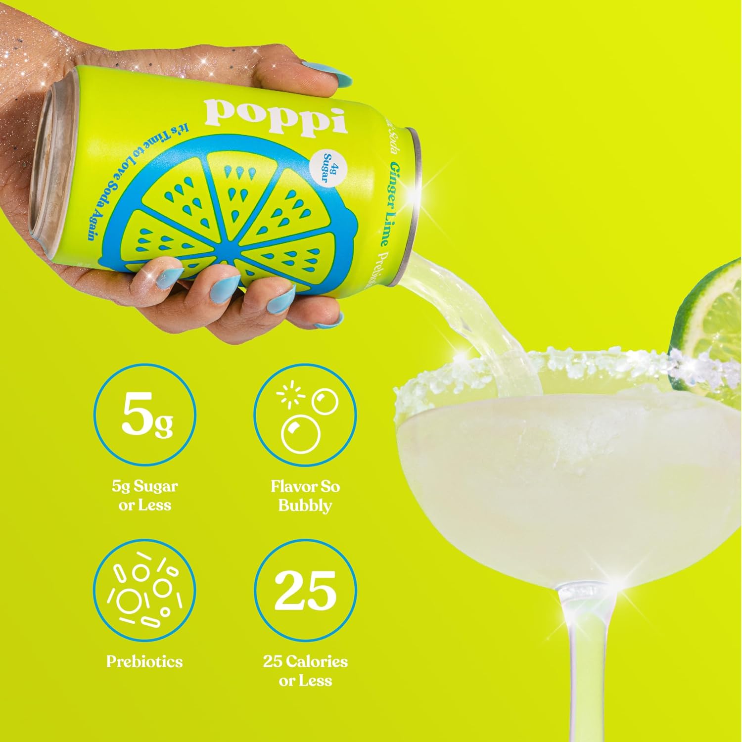 POPPI Sparkling Prebiotic Soda, Bulk 72-Pack, Ginger Lime, Watermelon and Raspberry Rose, Beverages made with Apple Cider Vinegar