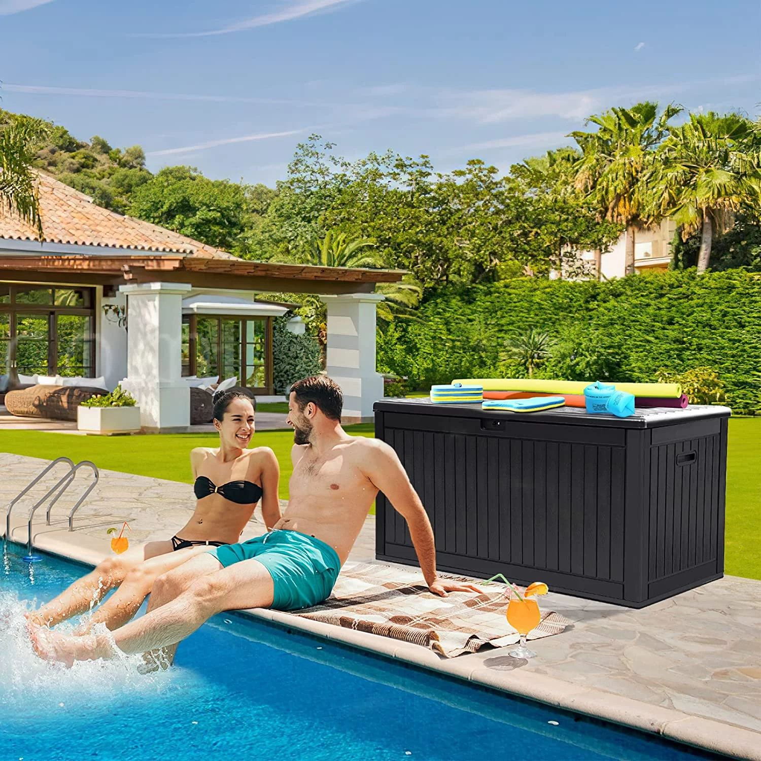 Dextrus Large Outdoor Deck Box - Spacious, Durable, and Convenient 260 Gallon Large Double-Wall Resin Outdoor Storage Boxes, Lockable & Waterproof