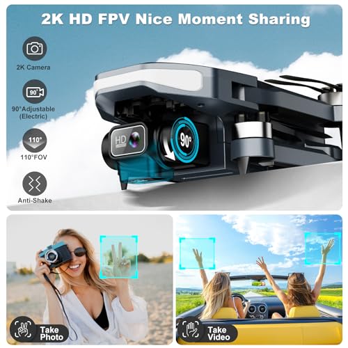 Drone with Camera for Adults - 2K HD Camera FPV Live Video, GPS Drone with Auto Return, Brushless Motor, Foldable Quadcopter, Follow Me