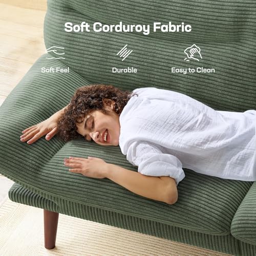 Marsail Futon Sofa Bed, Futon Couch with Adjustable Backrest & Armrests, Convertible Small Sleeper Sofa Bed for Small Apartments, Study Room, Office