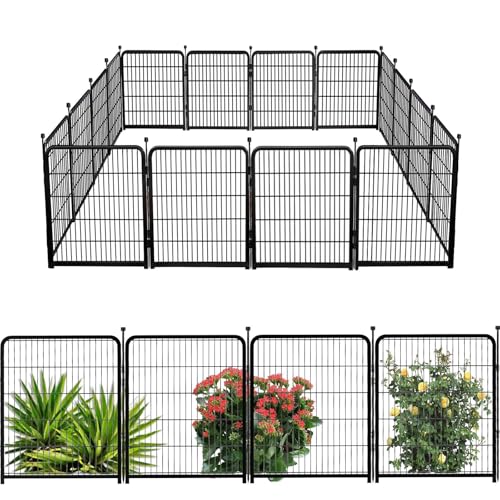 Tall Garden Fence, 32 in(H) 8 Panels Dog Fence Outdoor for Yard. Wide Door Low Threshold Total 17.7 Ft(L)