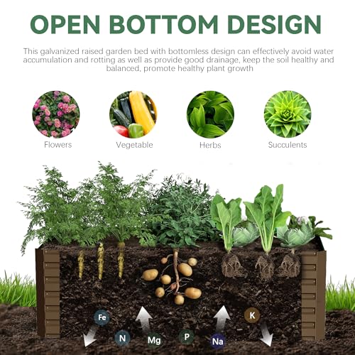 FOOWIN 2pcs 8x4x2ft Galvanized Raised Garden Bed, Planter Raised Garden Boxes Outdoor, Large Metal Raised Beds for Gardening