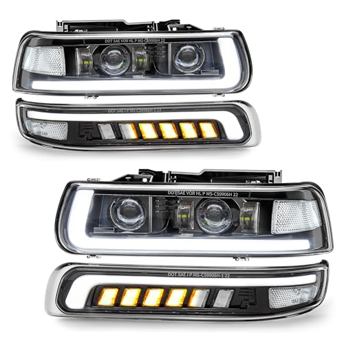 LED Headlights Assembly Headlamps Replacement for 1999-2002 Chevy Silverado 2000-2006 Suburban 00-06 Tahoe Sequential Turn Signal Hi/Low Beam DRL