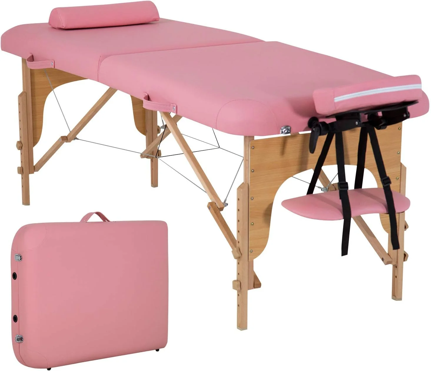 Portable Massage Table Massage Bed Spa Bed 73” L 28”W Height Adjustable Massage Table with Bolsters Carry Case 2 Fold Portable Salon Bed (Black)