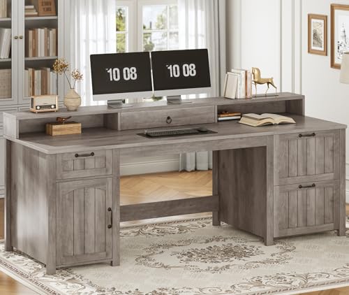 SEDETA Farmhouse 63" Executive Desk, Home Office Desk with File Drawer and Monitor Stand, Computer Desk with Drawers and Storage Cabinet