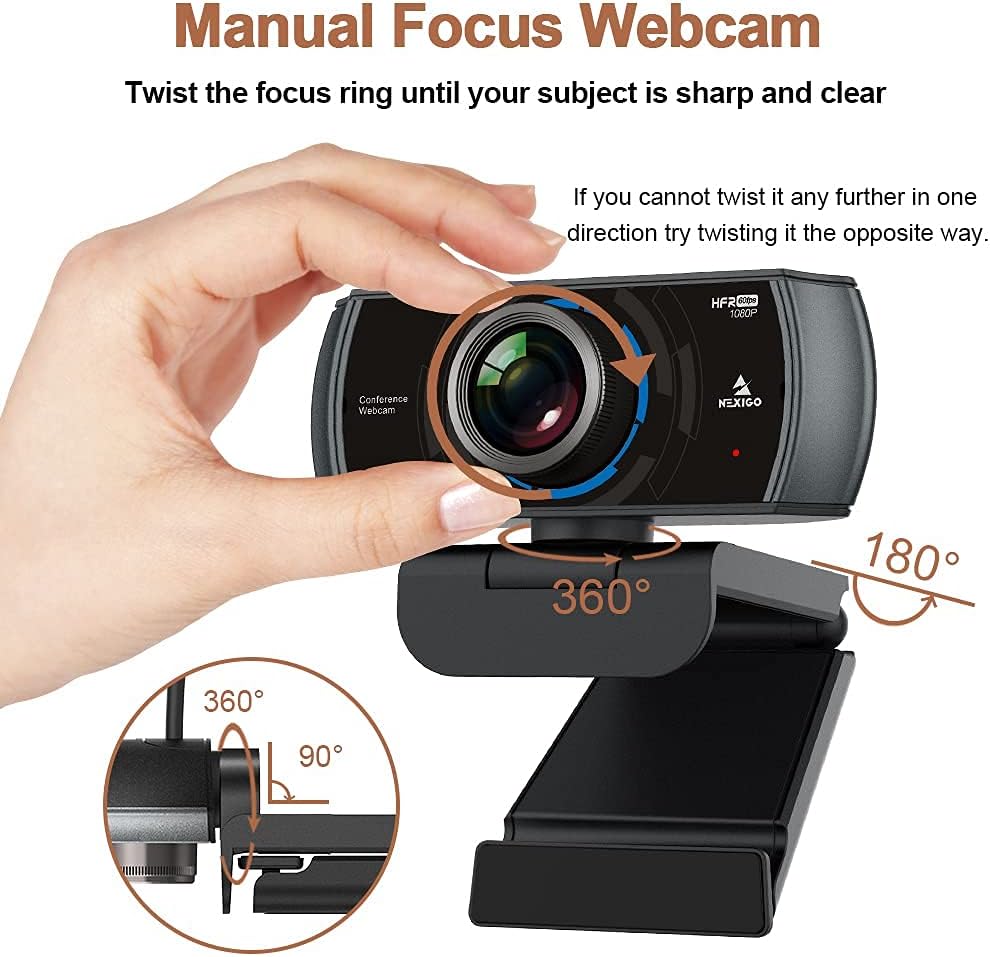 NexiGo N980P 1080P 60FPS Webcam with Microphone and Software Control, USB Computer Camera, Built-in Dual Noise Reduction Mics