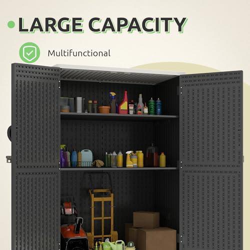GOOBED Vertical Outdoor Storage Shed, 59 Cubic Feet Resin Tall Shed, Lockable Waterproof Tool Organizer for Garden, Garage, Patio, No Shelves (Brown)