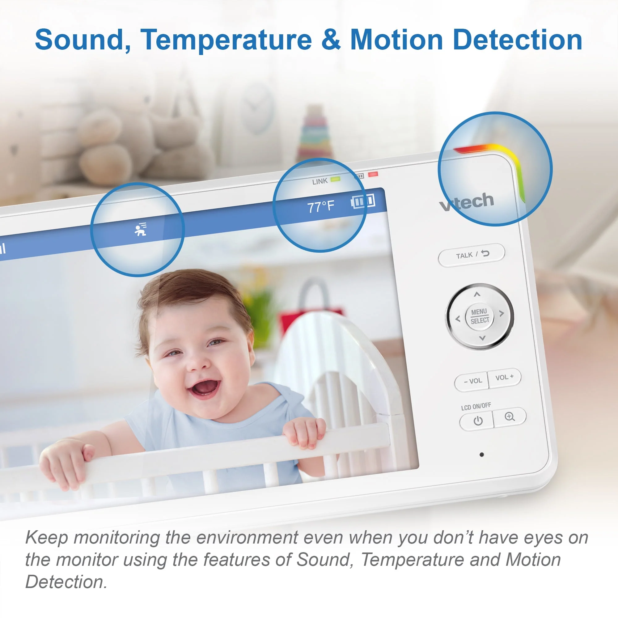 VTech 1080p Smart WiFi Remote Access 360-Degree Pan and Tilt Video Baby Monitor with 7-Inch High-Definition 720p Display and Night Light, RM7866HD