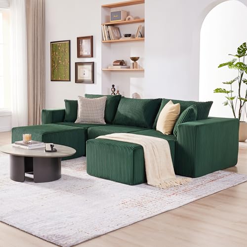 107.4" Cloud Couch Sectional, Modular Sofa with Deep Seat, Plush Corduroy L Shaped Boneless Couch, Convertible Sectional Couches for Living Room