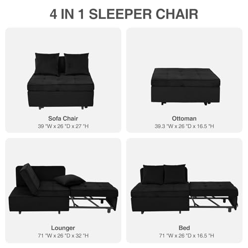 Sofa Bed 4-in-1 Convertible Pull Out Couch, Velvet Love seat Couch Sleeper Chair Bed with 2 Throw Pillow