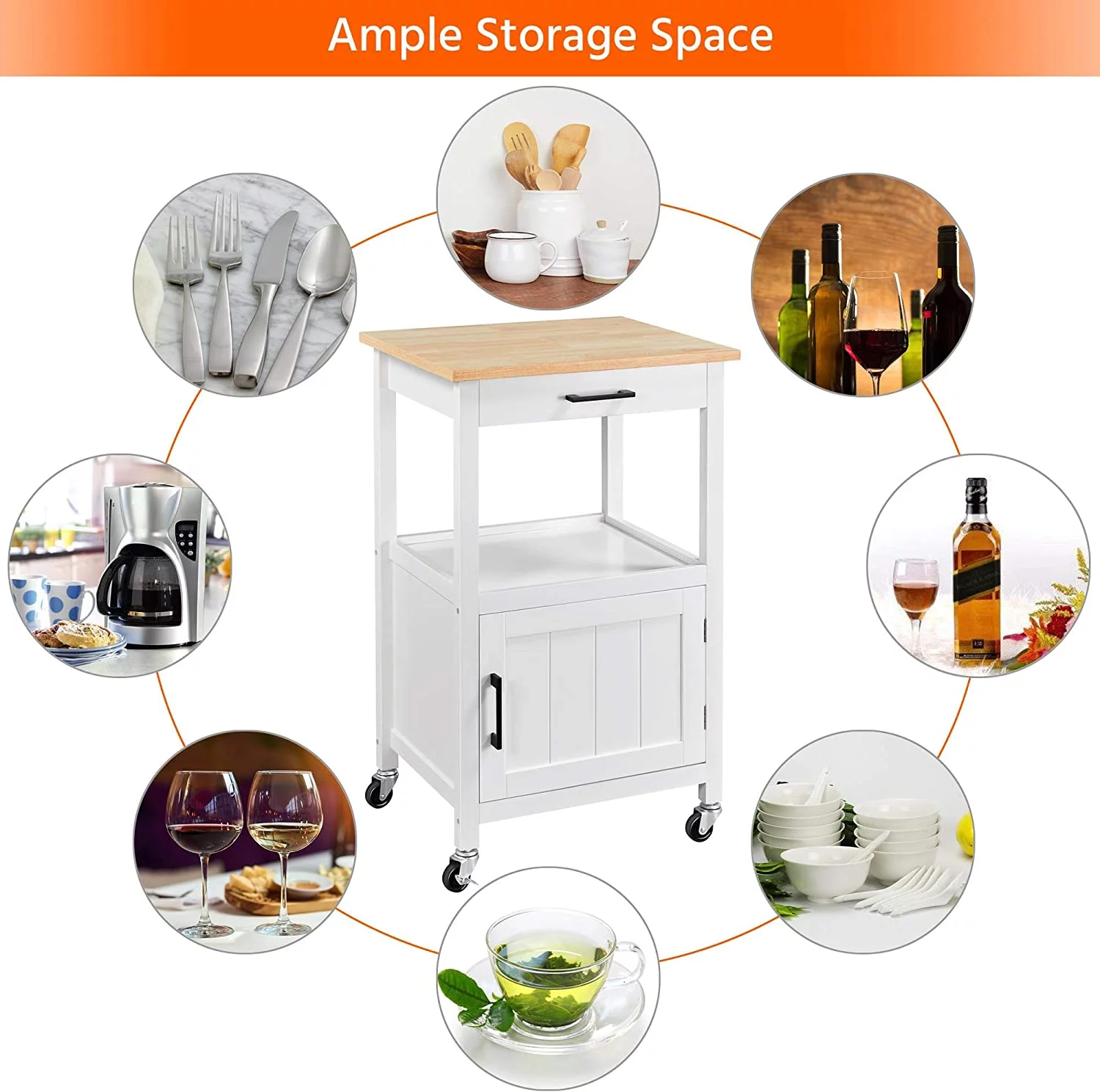 Rolling Kitchen Island with Single Door Cabinet, Kitchen Cart with Drawer on Swivel Wheels