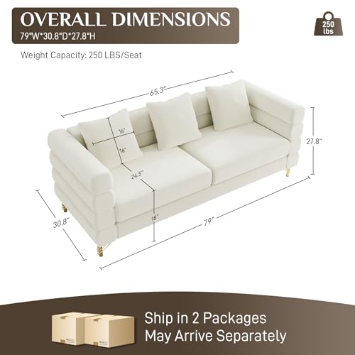 Cloud Couch for Living Room, 79" Modern Overstuffed Deep Seat Boucle Sherpa 3 Seater Sofa with 3 Pillows