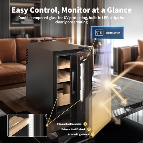 NEEDONE 23L Pro 2 SE Electric Cigar Humidor, Smart Humidity & Temp Quiet Control, Holds 150 Counts