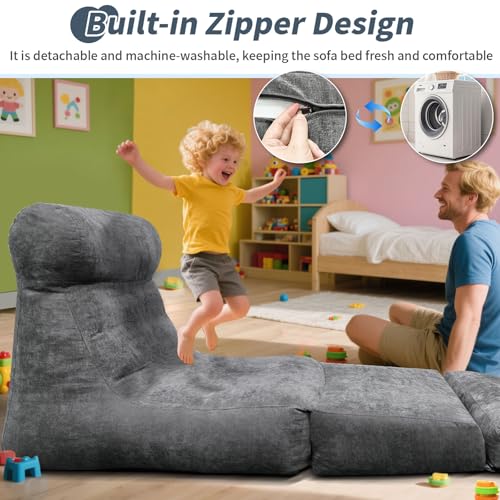 Folding Sofa Bed, Floor Couch for Adults Chair Bed, Convertible Sleeper Chair with Back Support Washable Cover