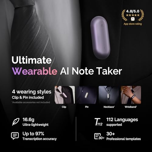 AI Voice Recorder, PLAUD NotePin Voice Recorder, App Control, AI Notetaker, AI Transcribe & Summarize, Support 112 Languages, 64GB Memory