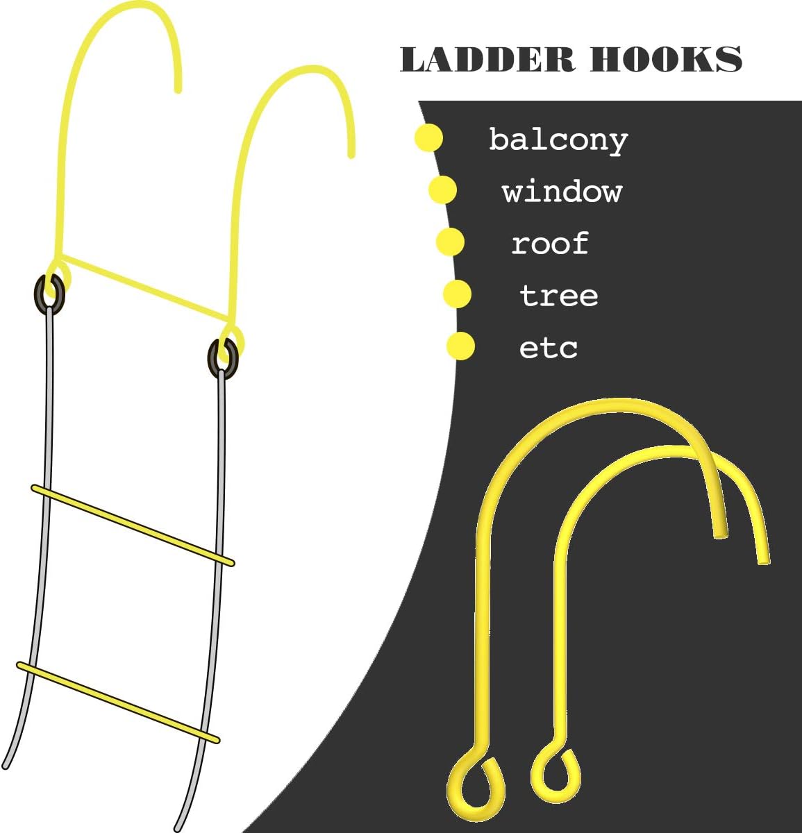 ISOP Fire Escape Ladder for Second Story Windows 13ft Weather Resistant Safety Rope Window Ladder Fire Escape 2 Story with Hooks (13ft with Hooks)