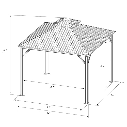 Kozyard Caesar 10'x10' Hardtop Gazebo - Permanent Metal Pavilion with Netting and Shaded Curtains for Patio, Backyard, and Deck