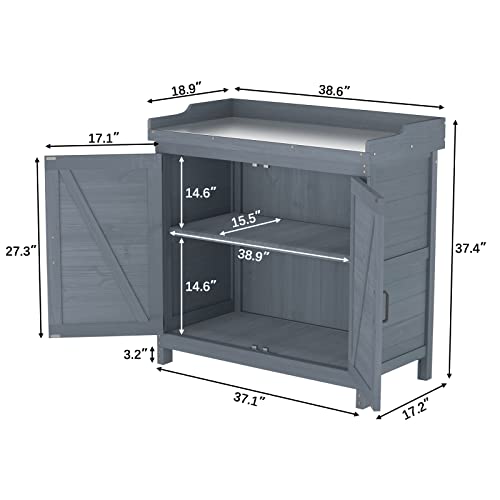 Outdoor Garden Patio Wooden Storage Cabinet Furniture Waterproof Tool Shed with Potting Benches Outdoor Work Station Table (Natural)