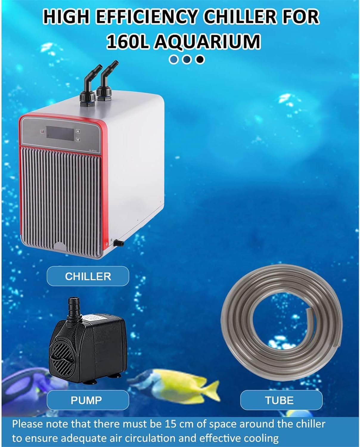 150W Aquarium Chiller, 160L Water Chillers, Hydroponic Cooler Fish Tank Cooling System for Axolotl Coral Reef Shrimp Freshwater Saltwater Plant