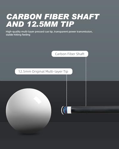 CRICAL Carbon Fiber Pool Cue Stick 58" Billiard Cue Sticks Professional Low Deflection Pool Sticks with 3/8 * 8 Pin Joint and 12.5mm Tip