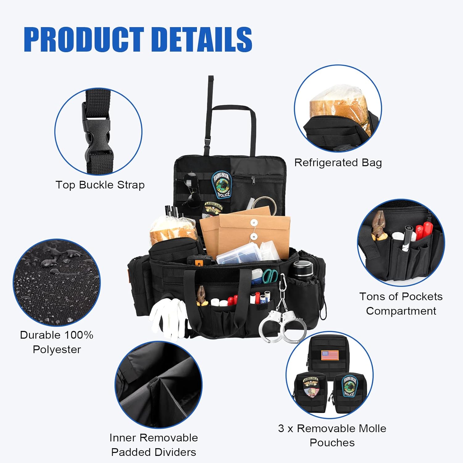 SUPAREE Police Duty Bag Law Enforcement, Tactical Car Seat Organizer Front Seat, Patrol Bag Law Enforcement Front Seat for Law Enforcement