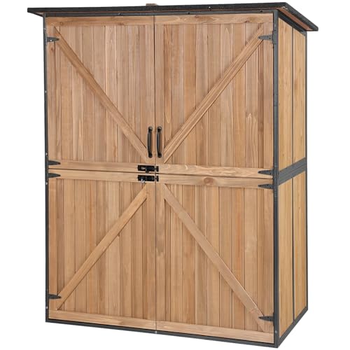 Aivituvin Outdoor Storage Shed Upgraded with Strong Metal Frame Garden Tool Shed Storage House Cabinet with Adjustable Shelfs and Wooden Floor 4.6 x
