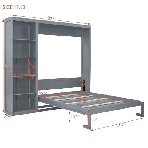 Harper & Bright Designs Full Size Murphy Bed Wall Bed with Storage Shelves, Drawers and LED Lights