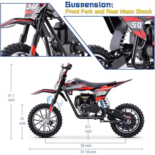Superrio 49CC 2-Stroke Gas Power Mini Dirt Bike Dirt Off Road Motorcycle (Red)
