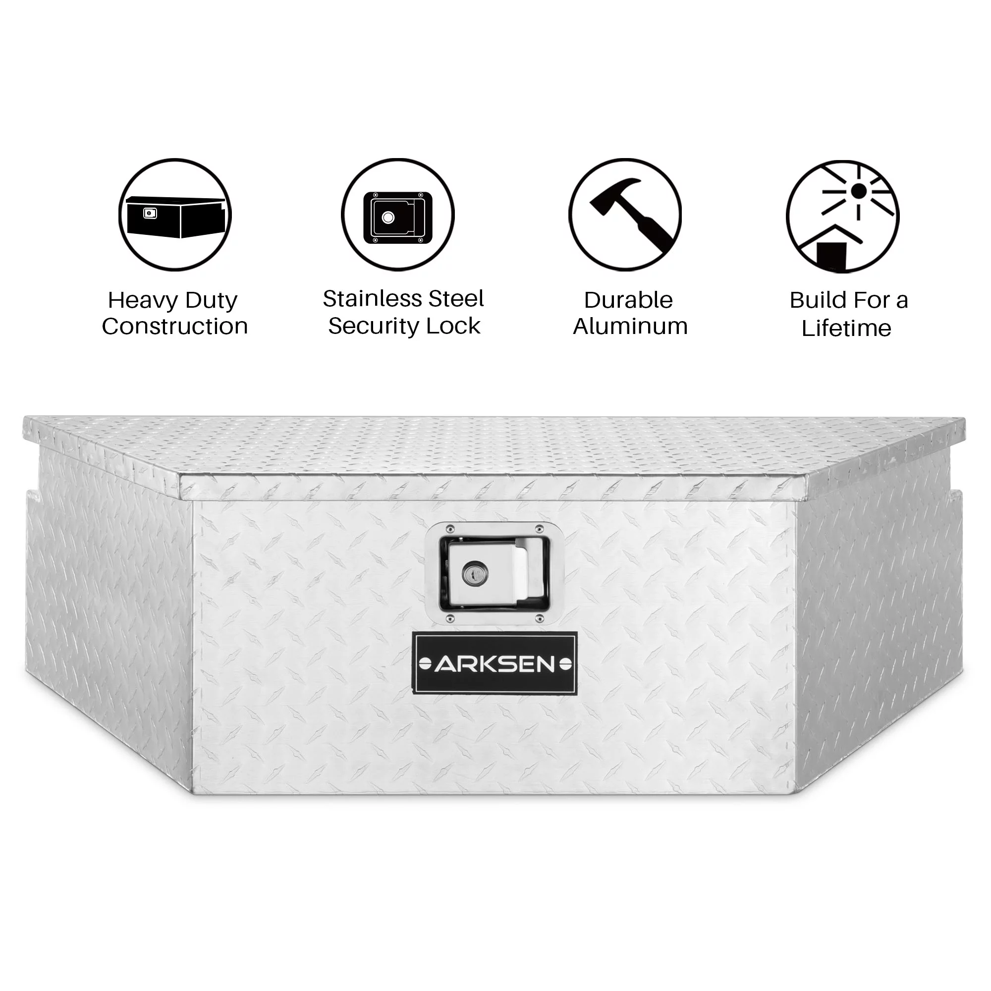 ARKSEN 39 Diamond Plate Aluminum Trailer Tongue Box Pickup Truck Tool Box Storage Organizer With Lock Key, Silver
