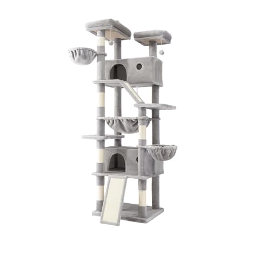 SHA CERLIN 81in Multi-Level Tall Cat Tree Tower for Indoor Kitties/Larger Cat Condo Furniture with Hammock/Cozy Pussycat Perches/Sisal Scratching