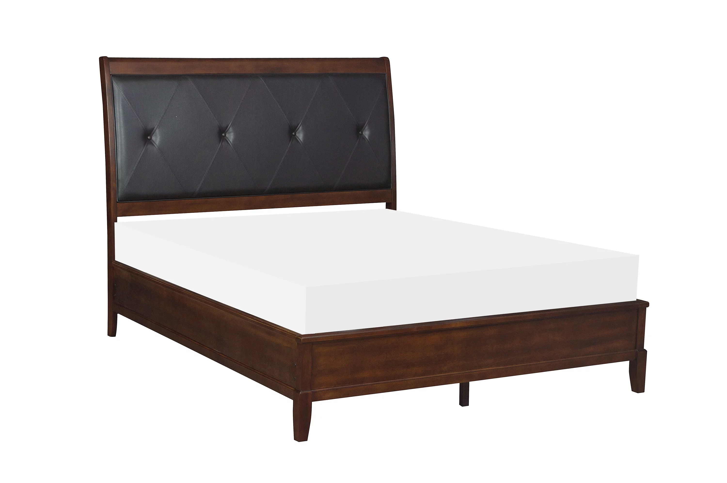 Cherry Finish Full Size Sleigh Bed with Button-Tufted Headboard
