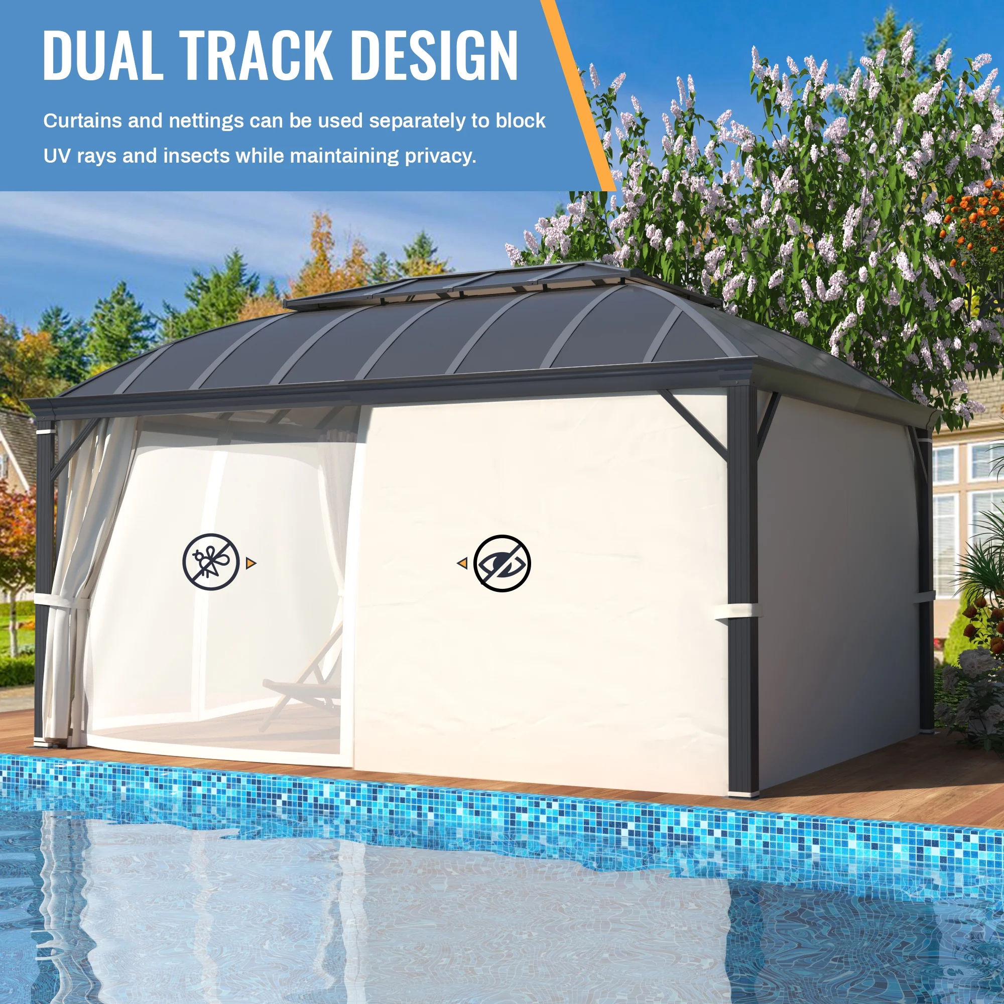 Richryce 12'x16' Hardtop Gazebo, Permanent Outdoor Aluminum Patio Gazebo with Aluminum Composite Double Roof for Patio Lawn and Garden