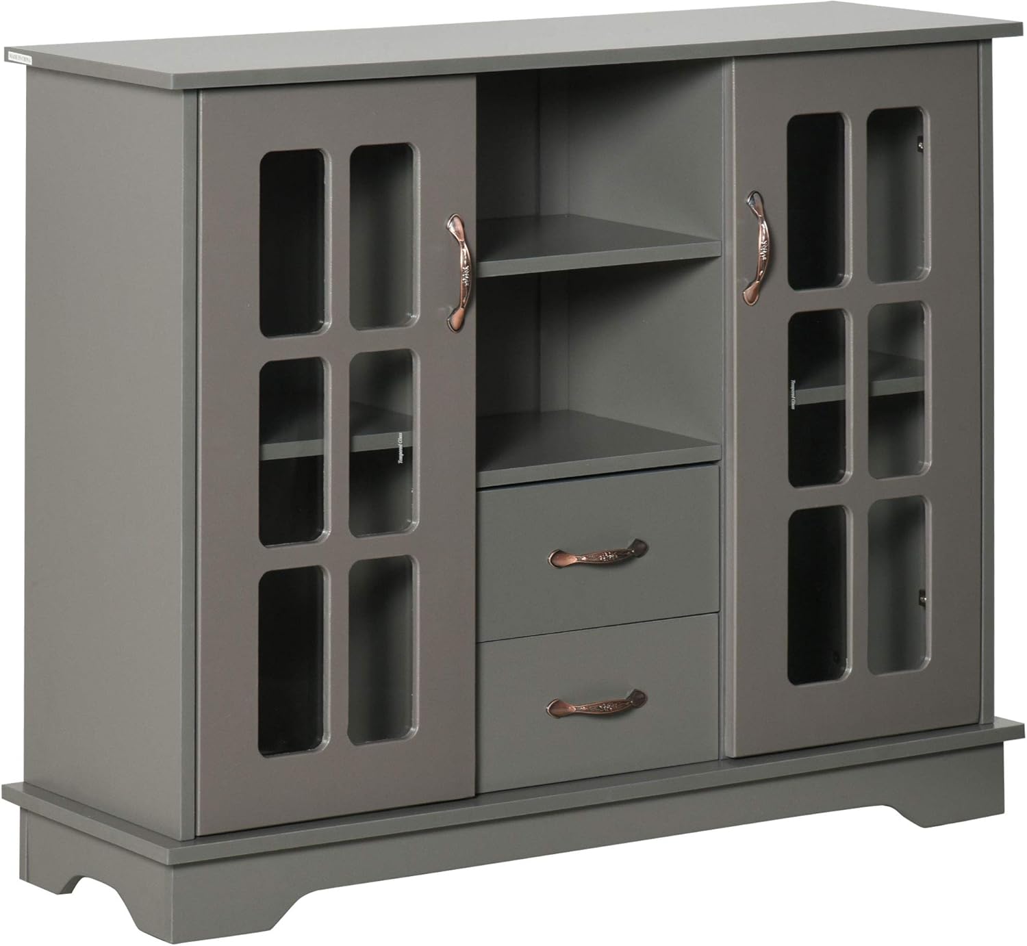 HOMCOM Modern Storage Console Cabinet with 2 Framed Glass Doors and 2 Drawers for Kitchen or Living Room, White