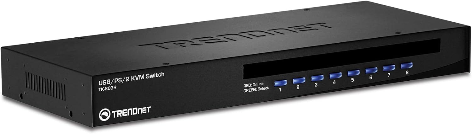 TRENDnet 8-Port USB/PS2 Rack Mount KVM Switch, TK-803R, VGA & USB Connection, Supports USB & PS/2 Connections, Device Monitoring, Auto Scan