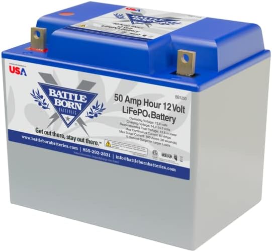 Battle Born 50 Ah 12V Group 24 LiFePO4 Deep Cycle Battery Perfect for RV/Camper, Marine, Overland/Van, and Off Grid Applications