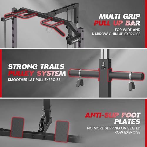 Smith Machine with LAT-Pull Down, Multi-Functional Smith Machine, Power Cage with Cable Crossover, Squat Rack with Landmine, Barbell Bar