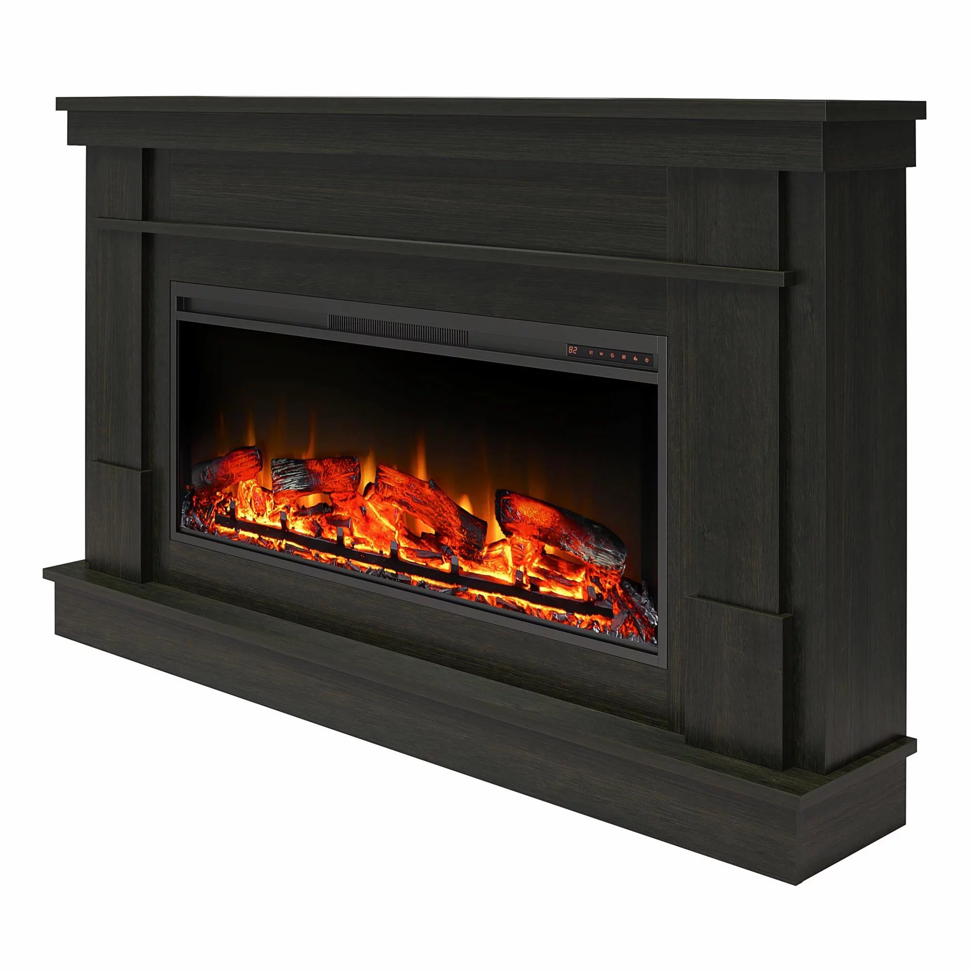 Elmcroft Wide Mantel with Linear Electric Fireplace, Charred Oak