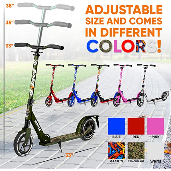 Hurtle Scooter &ndash; Scooter for Teenager &ndash; Kick Scooter &ndash; 2 Wheel Scooter with Adjustable T-Bar Handlebar &ndash