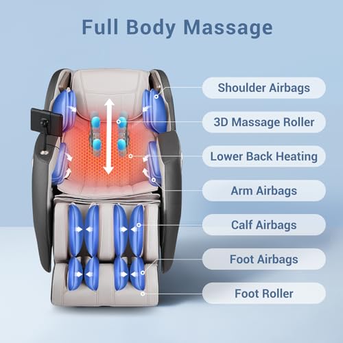 MYNTA 2025 Massage Chair Full Body, Flexible SL Track Massage Recliner Chair with Heat, 170° Zero Gravity Position, M1630 Grey