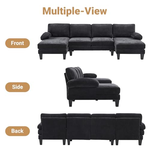 VINGLI 110" Sectional Couches for Living Room,U Shaped Couch with Double Chaise, 4-Seat Sofa Set with Chenille Fabric for Home Furniture,Forest Green