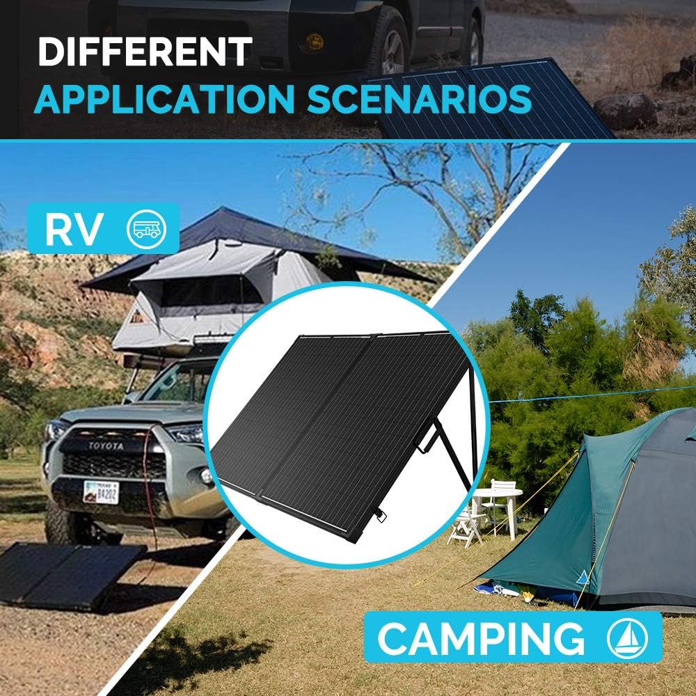 Renogy 200 Watt 12 Volt Monocrystalline Off Grid Portable Foldable 2Pcs 100W Solar Panel Suitcase Built-in Kickstand with Waterproof 20A Charger
