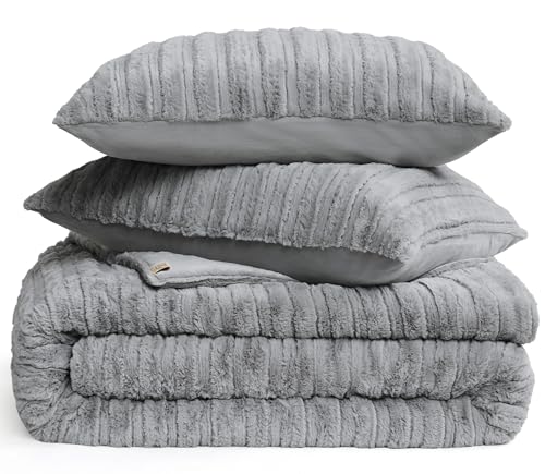 UGG Kenzie Full/Queen Comforter Set with 2 Pillow Shams Plush Faux Fur Bedding Soft Warm Down Alternative Comforter Washable Hypoallergenic Fluffy