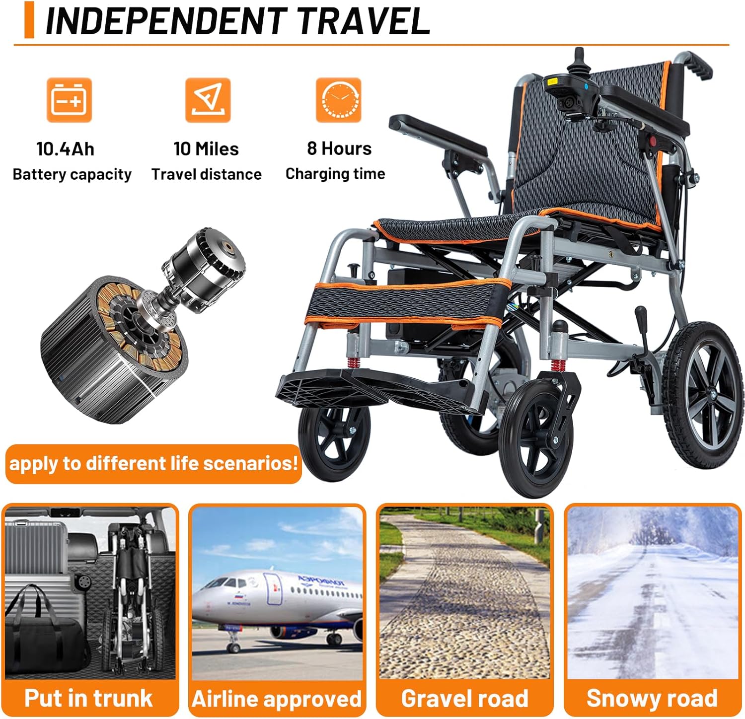 Upgraded Lightweight Portable Electric Wheelchairs, Motorized Wheelchair for Seniors, Power Wheelchair (only 33lbs), 360W Powerful Motor