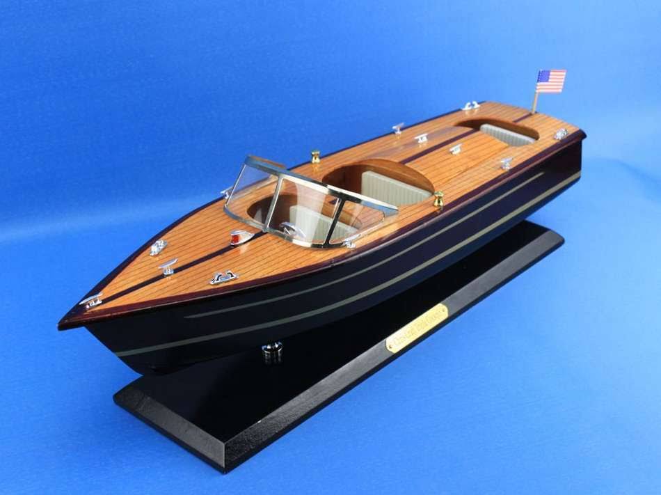 Hampton Nautical Wooden Chris Craft Triple Cockpit Model Speedboat 20x22