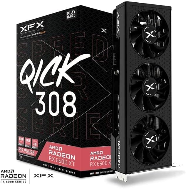 XFX Speedster QICK308 Radeon RX 6600 XT Black Gaming Graphics Card with 8GB GDDR6 HDMI 3xDP, AMD RDNA 2 RX-66XT8LBDQ