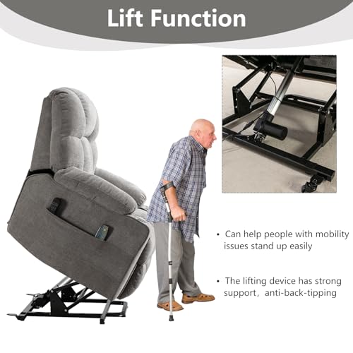 CANMOV Oversized Power Lift Recliner Chair for Elderly, Dual Motor Electric Heavy Duty Lift Recliner with Massage, Heating, USB Port