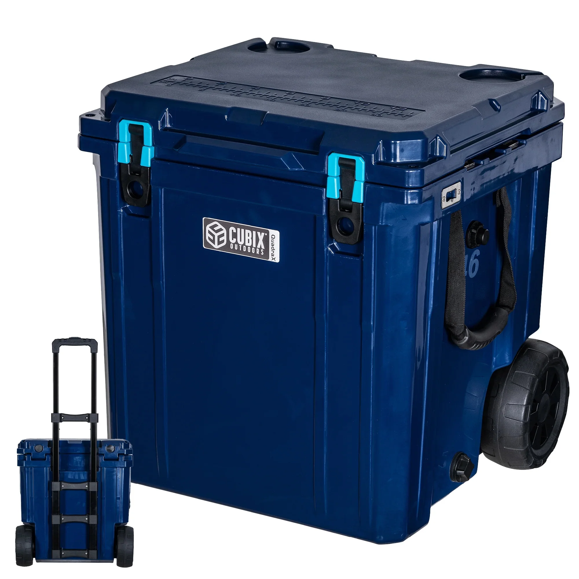 Cubix Outdoors 46QT QuadraX Wheeled Rotomolded Portable Hard Cooler, Fits 26 Cans, Abyss Blue - Radiant Selections