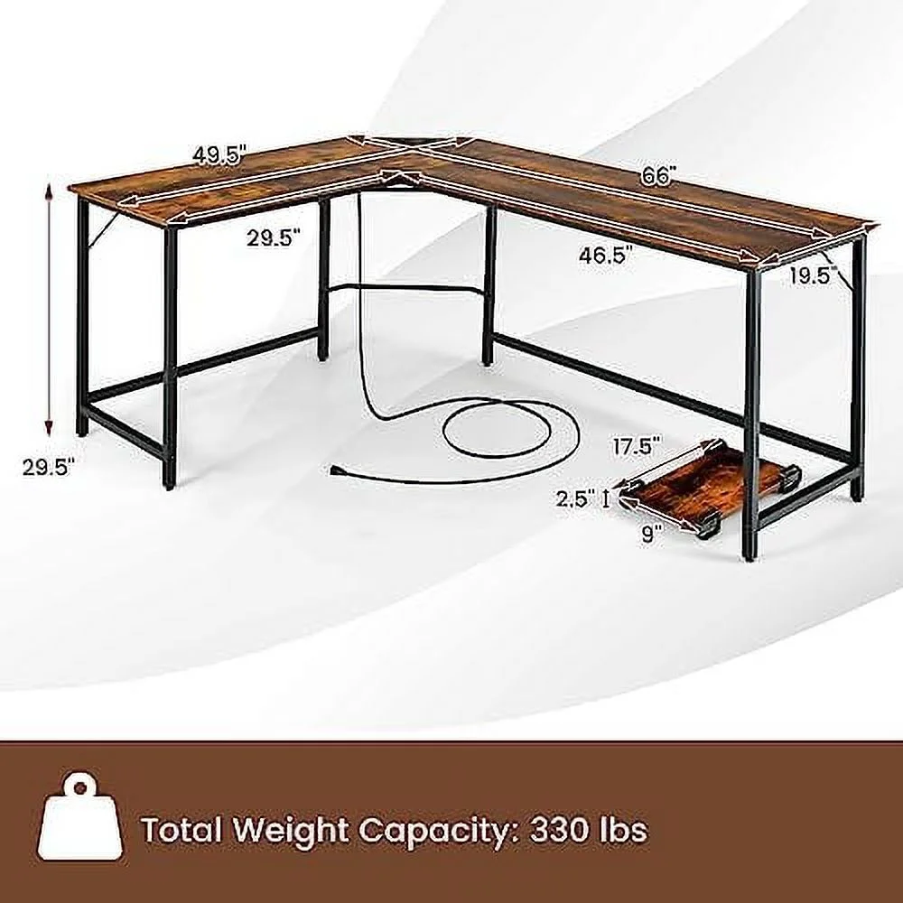 HJZBNONE L-Shaped Desk with CPU Stand  66 Inch Wooden -Saving Corner Desk w/Metal Frame  Large Computer Gaming PC Desk  Writing Table Study Desk for